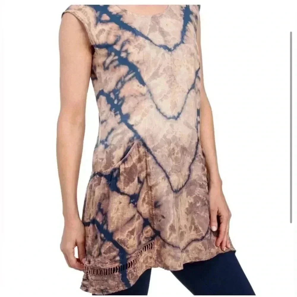 MINDSET BY XCVI Linen Crochet Trim Tunic Size L